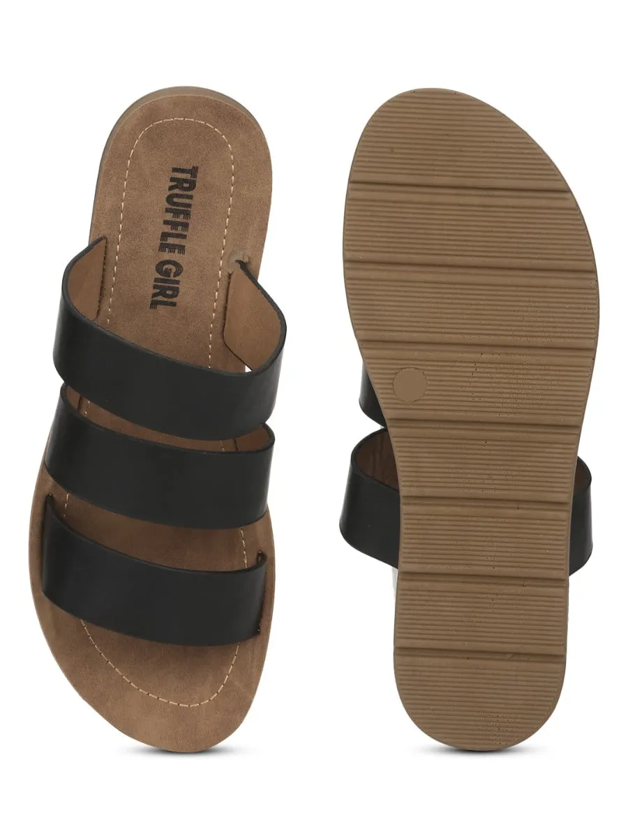 Schwarze PU-Slipper mit Riemchen