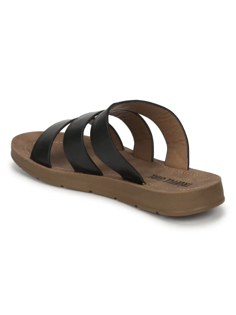 Schwarze PU-Slipper mit Riemchen