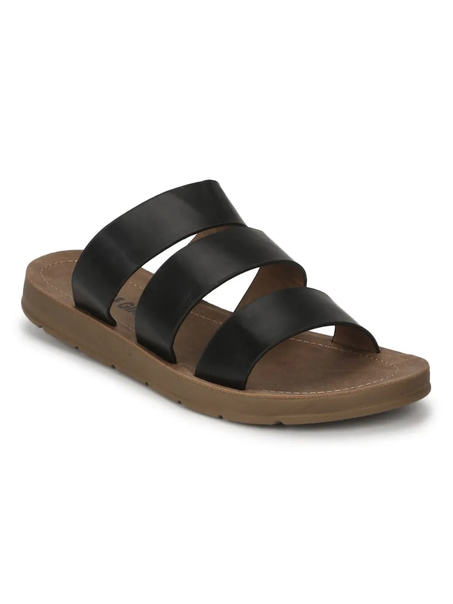 Schwarze PU-Slipper mit Riemchen