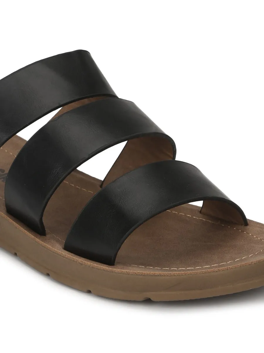 Schwarze PU-Slipper mit Riemchen