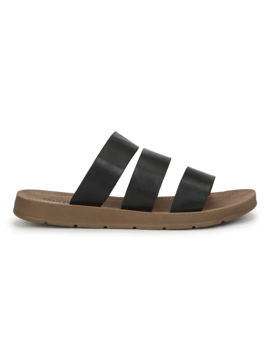 Schwarze PU-Slipper mit Riemchen