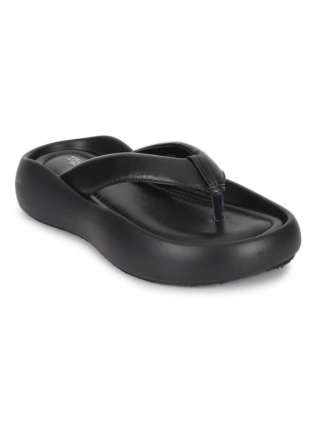 Schwarze PU T-Band Stylische Flats (TC-RS3582-BLK)