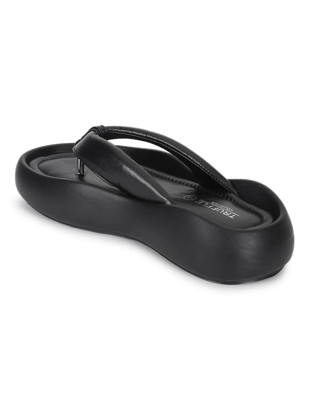 Schwarze PU T-Band Stylische Flats (TC-RS3582-BLK)