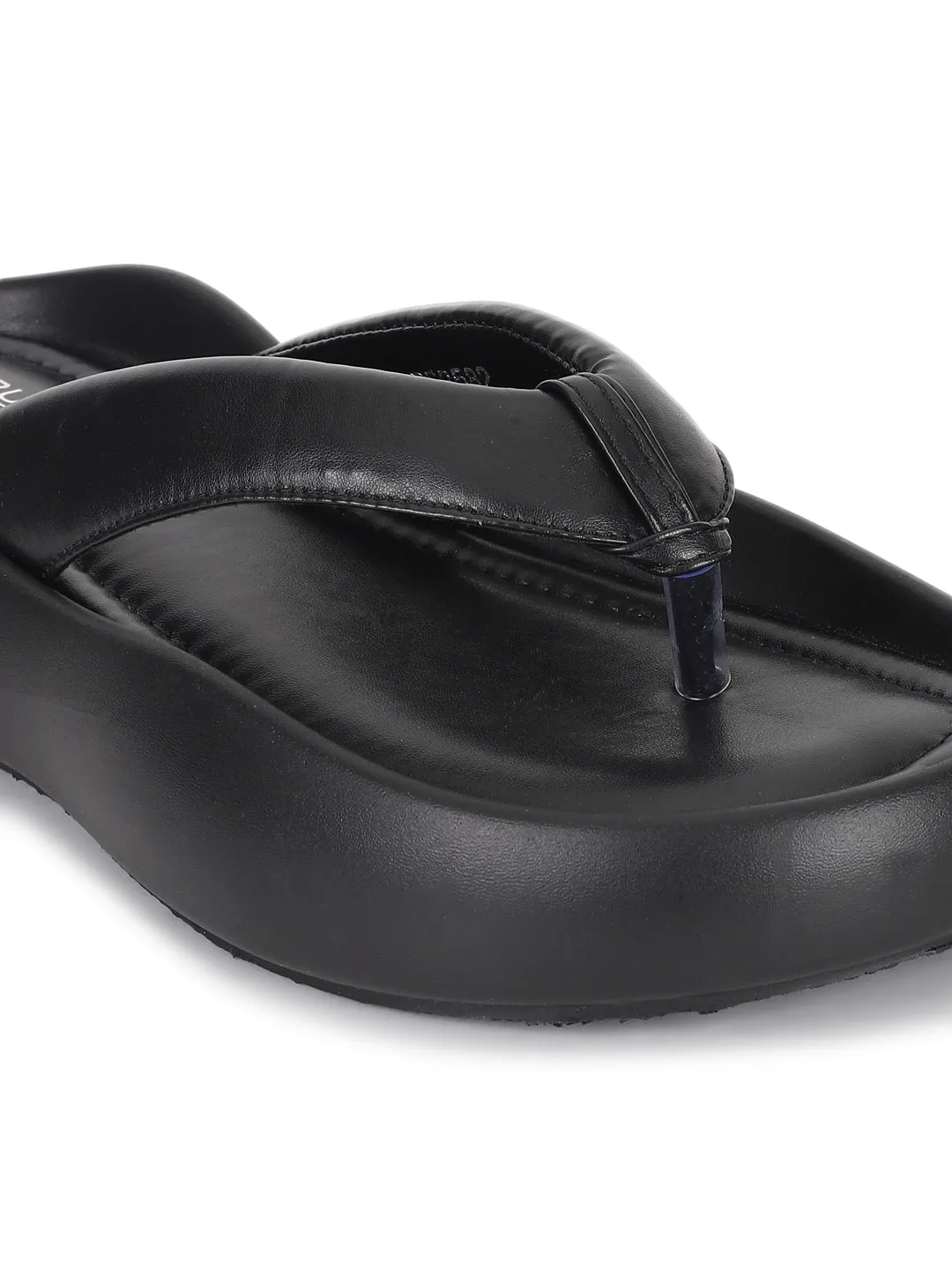 Schwarze PU T-Band Stylische Flats (TC-RS3582-BLK)