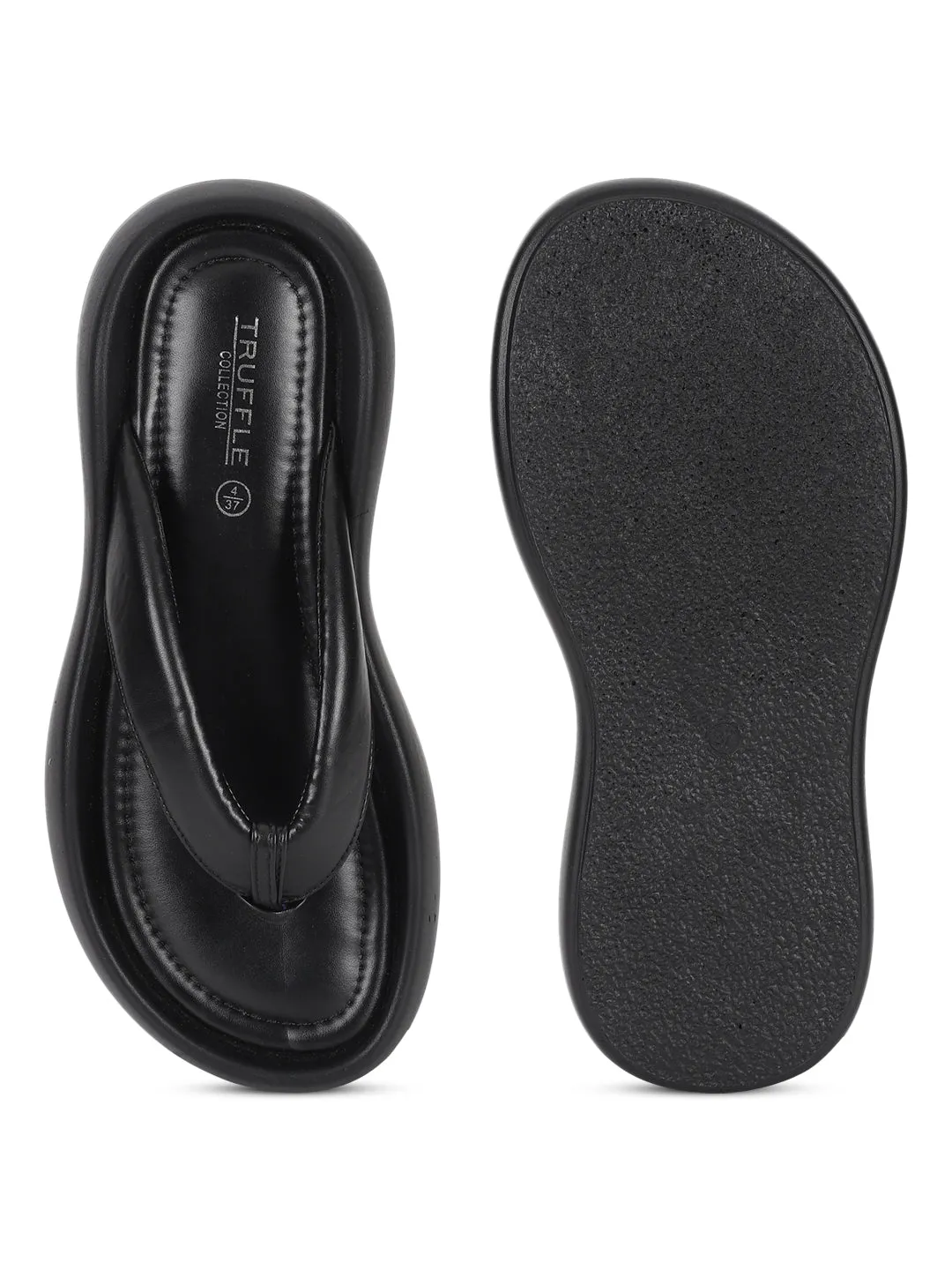 Schwarze PU T-Band Stylische Flats (TC-RS3582-BLK)
