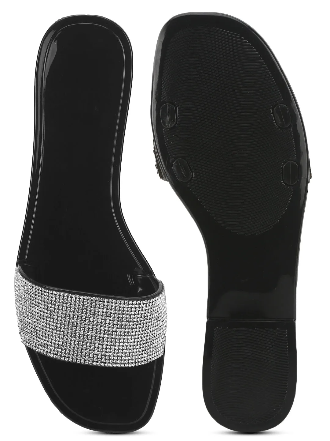 Schwarze PVC-Diamant-Streifen-Slip-On-Flats
