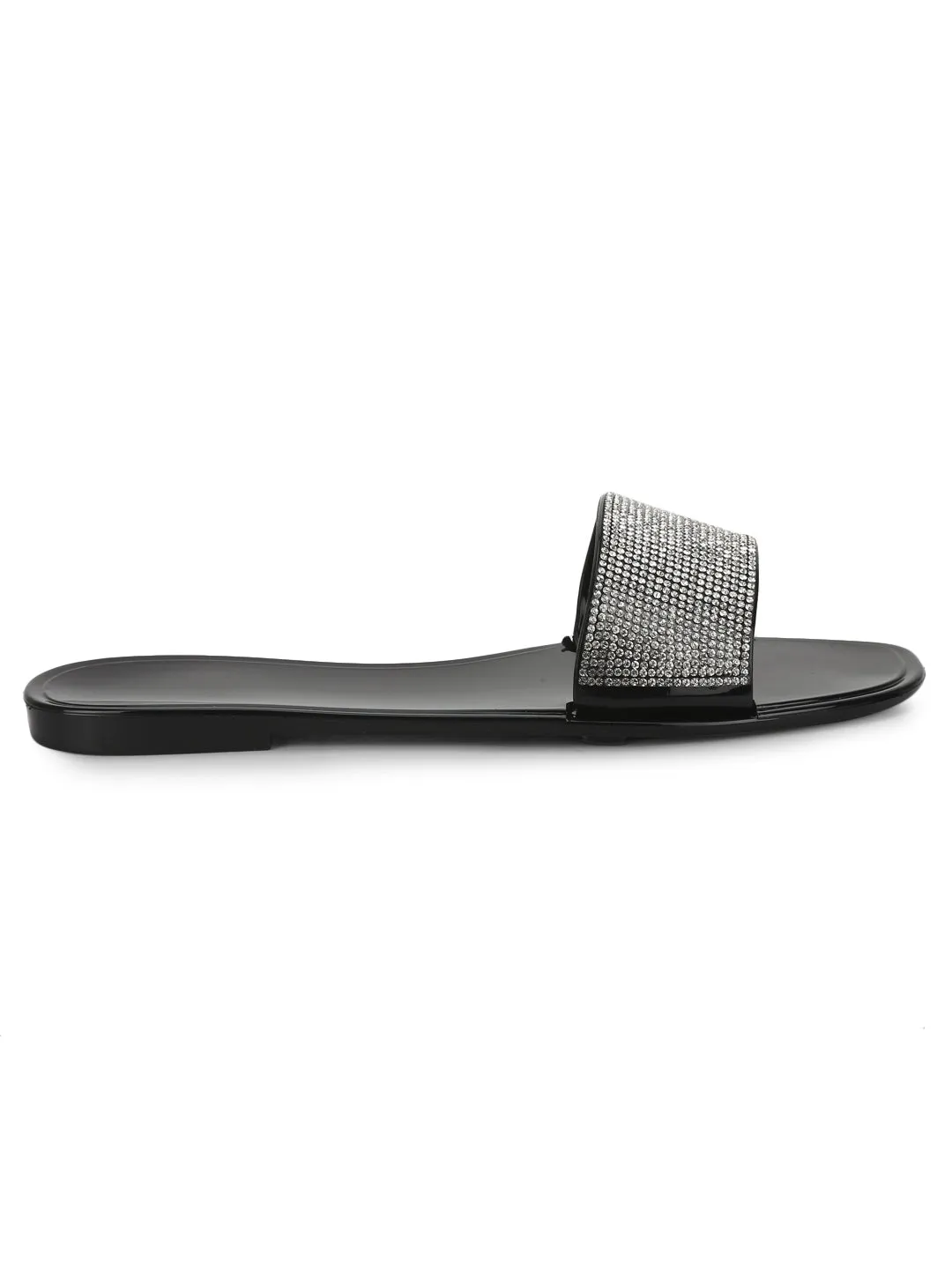 Schwarze PVC-Diamant-Streifen-Slip-On-Flats