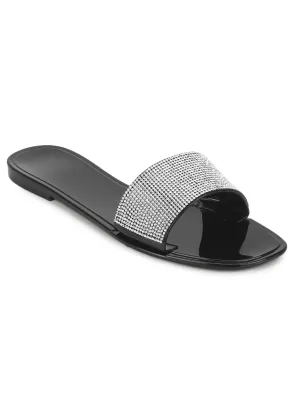 Schwarze PVC-Diamant-Streifen-Slip-On-Flats