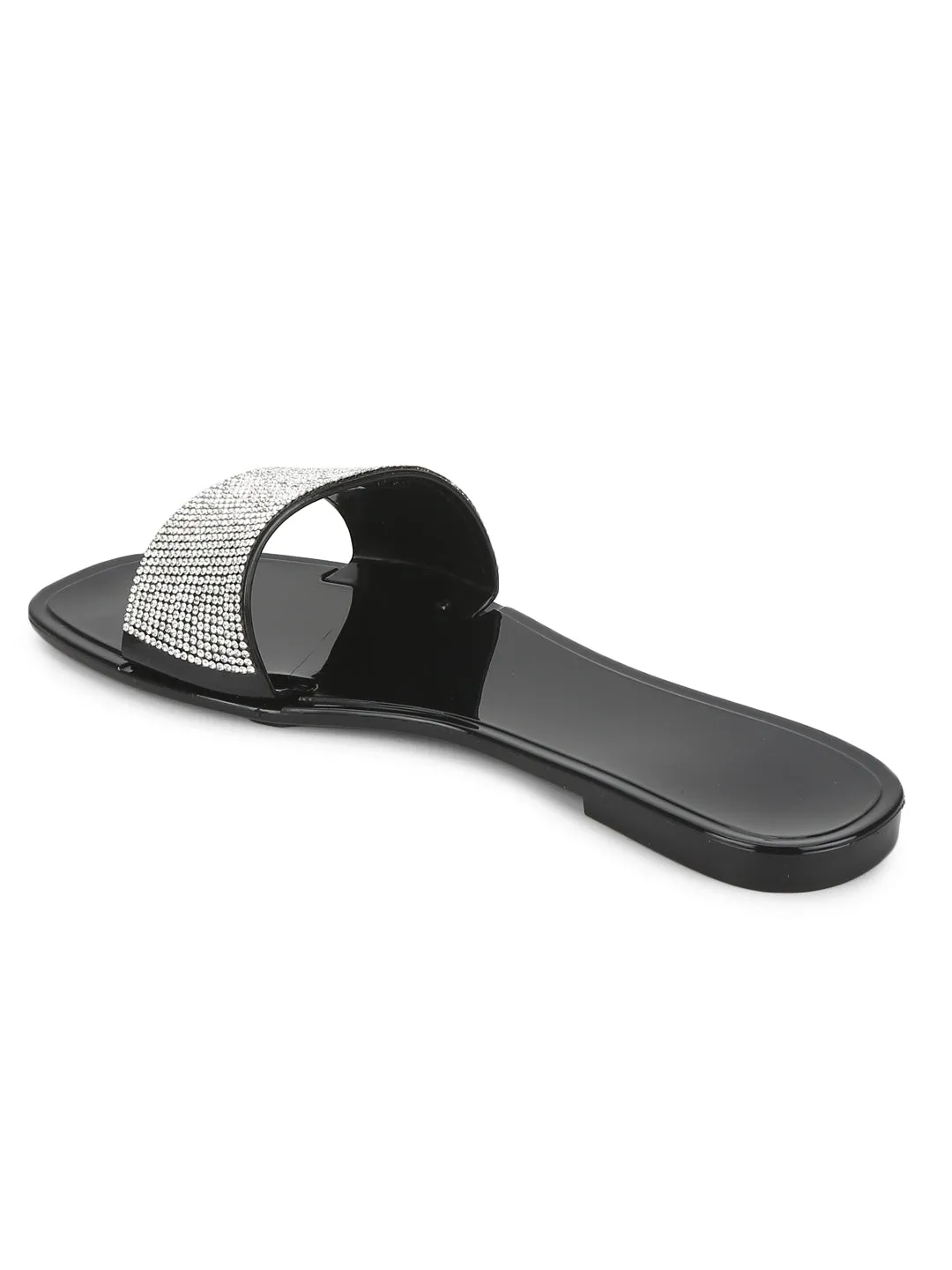 Schwarze PVC-Diamant-Streifen-Slip-On-Flats