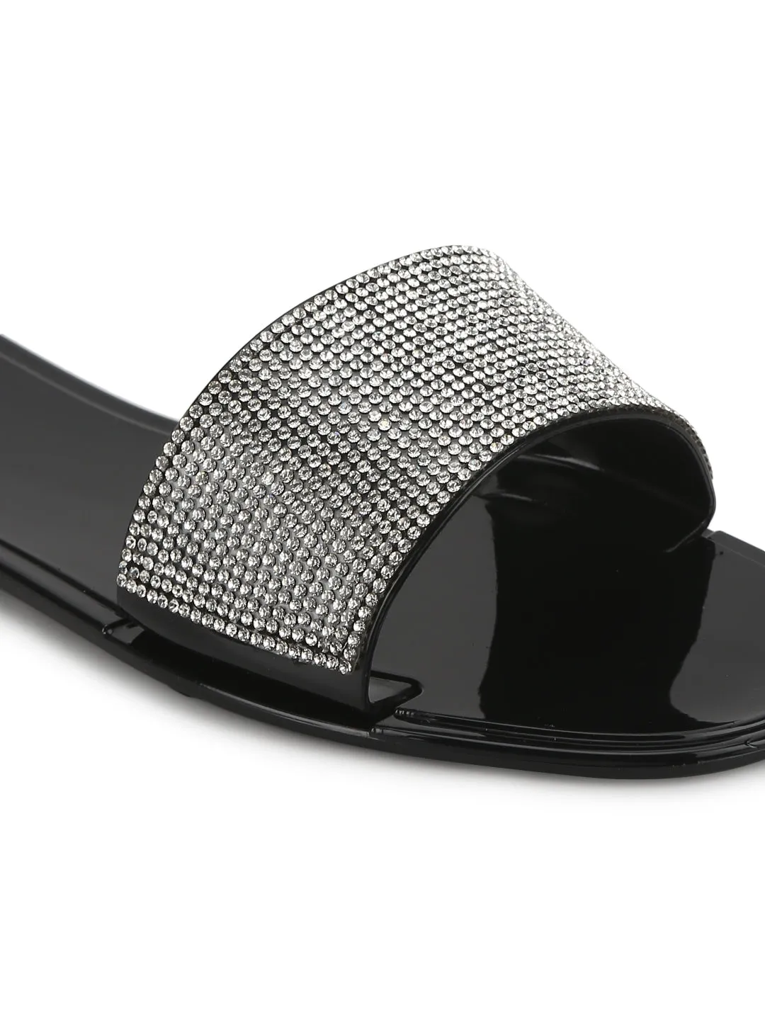 Schwarze PVC-Diamant-Streifen-Slip-On-Flats