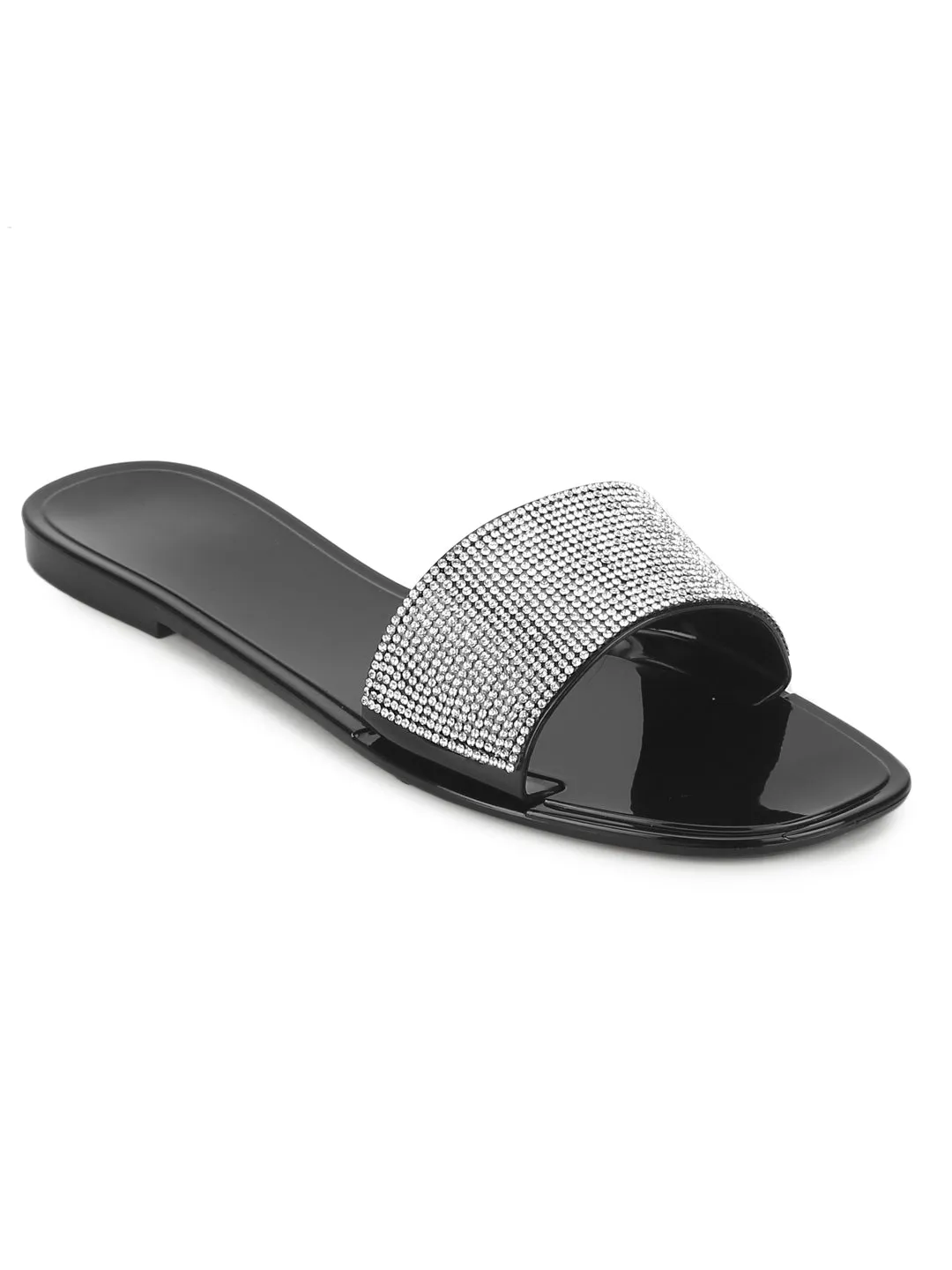 Schwarze PVC-Diamant-Streifen-Slip-On-Flats