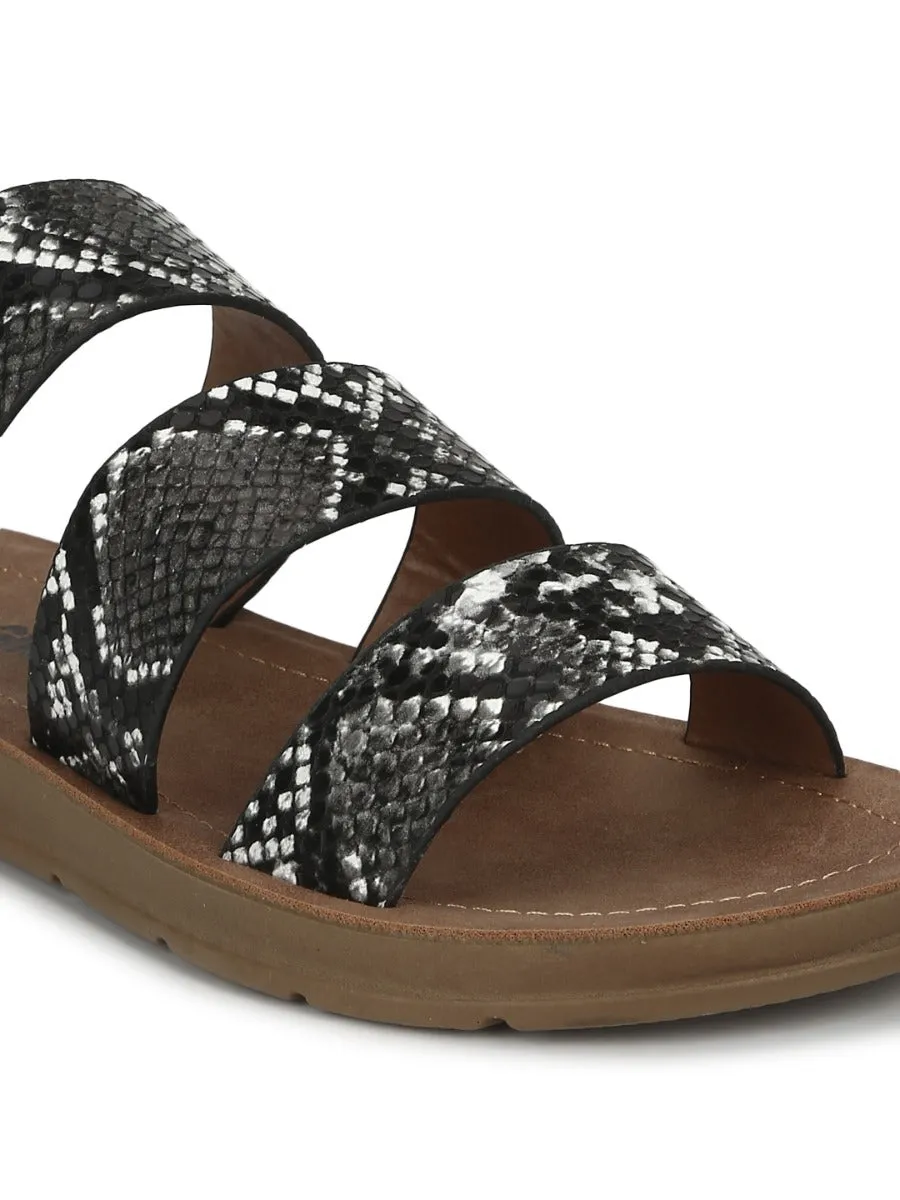Black Snake PU Riemchen-Slipper