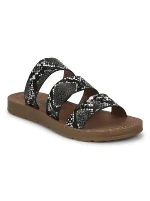 Black Snake PU Riemchen-Slipper
