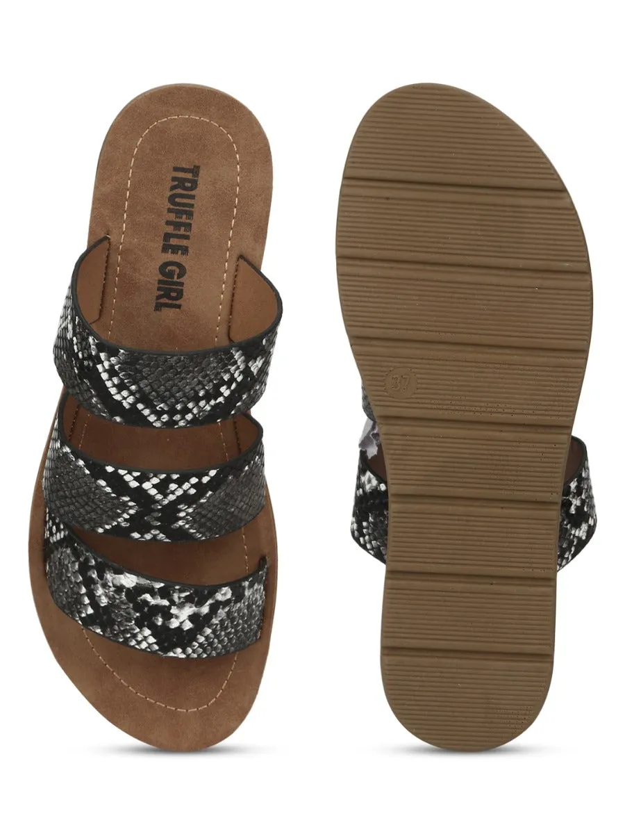 Black Snake PU Riemchen-Slipper