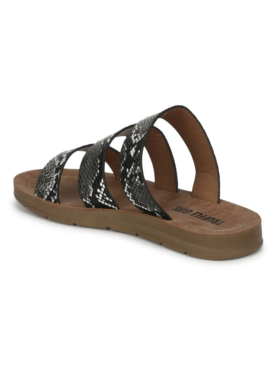 Black Snake PU Riemchen-Slipper