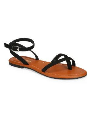 Schwarze Wildleder-Sandalen mit Riemchenverschluss