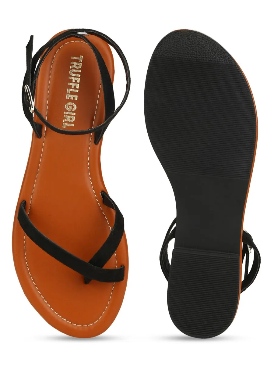 Schwarze Wildleder-Sandalen mit Riemchenverschluss