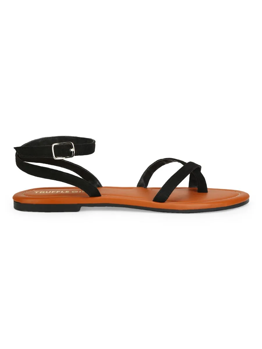 Schwarze Wildleder-Sandalen mit Riemchenverschluss