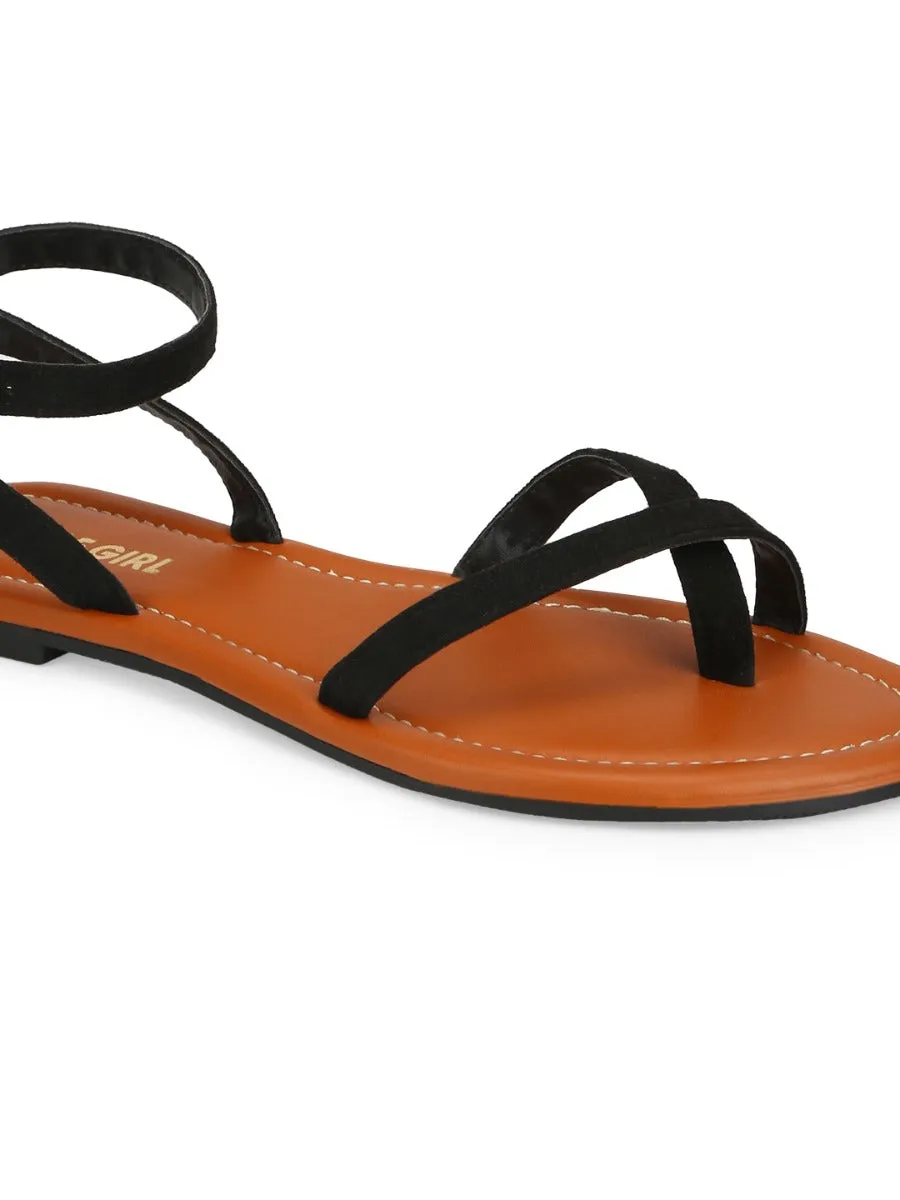 Schwarze Wildleder-Sandalen mit Riemchenverschluss