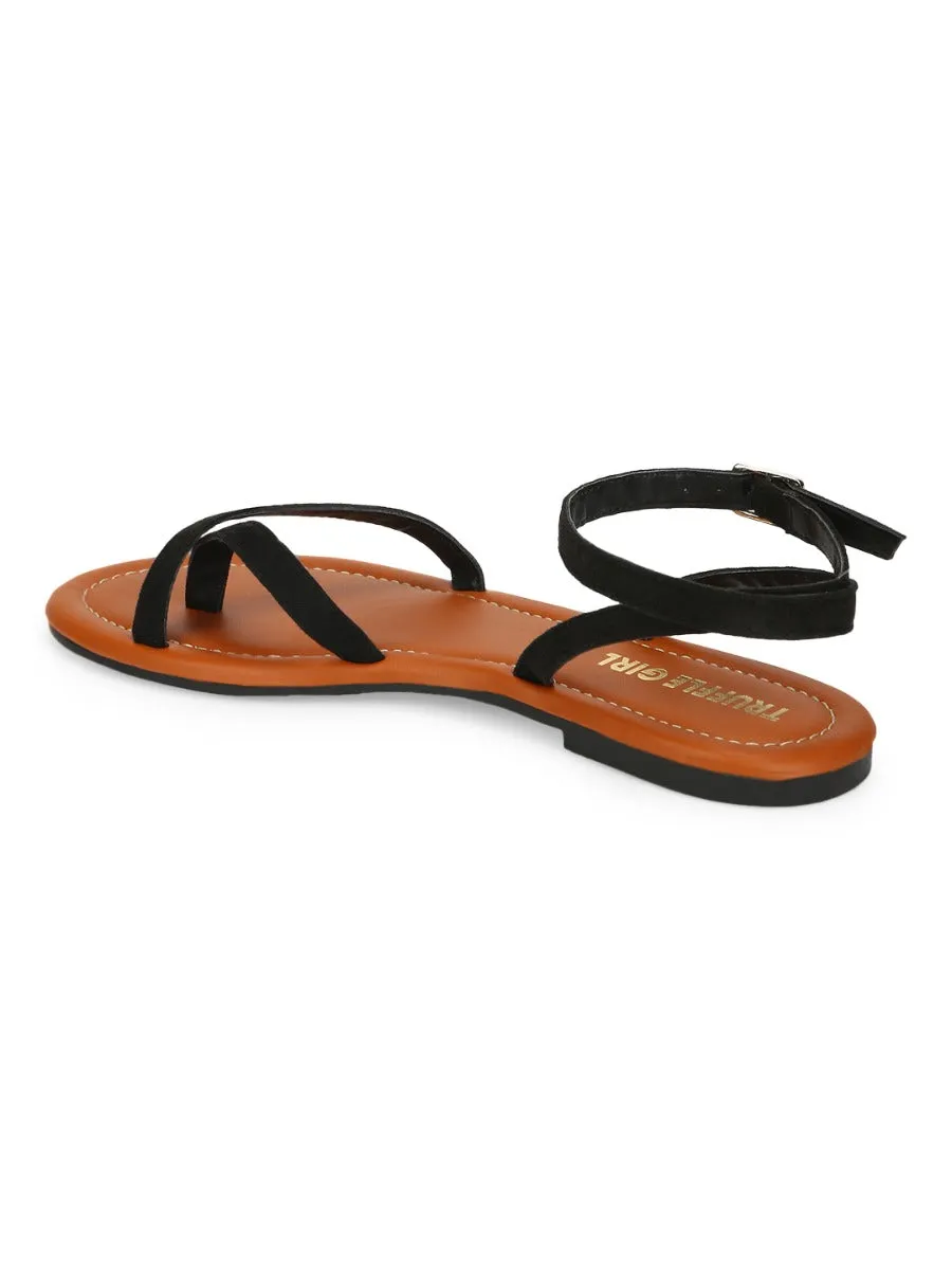 Schwarze Wildleder-Sandalen mit Riemchenverschluss