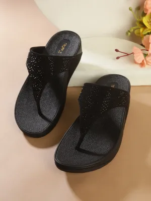Bequeme Flats aus schwarzem Wildleder (TC-CD-905-BLK)