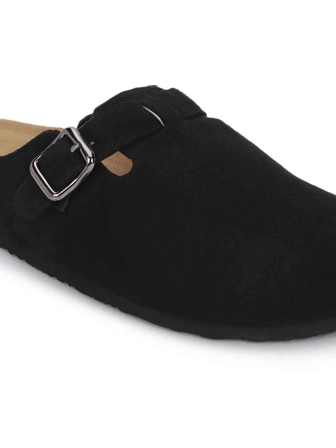 Schwarze Wildleder Kork-Latex Flats mit weicher Fußbettung (TC-100506-BLK)