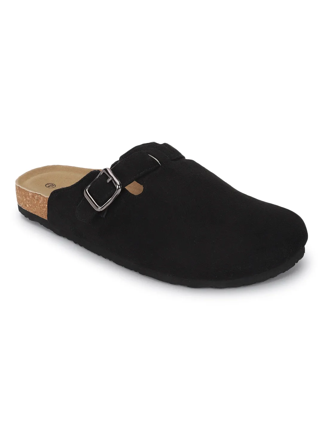 Schwarze Wildleder Kork-Latex Flats mit weicher Fußbettung (TC-100506-BLK)