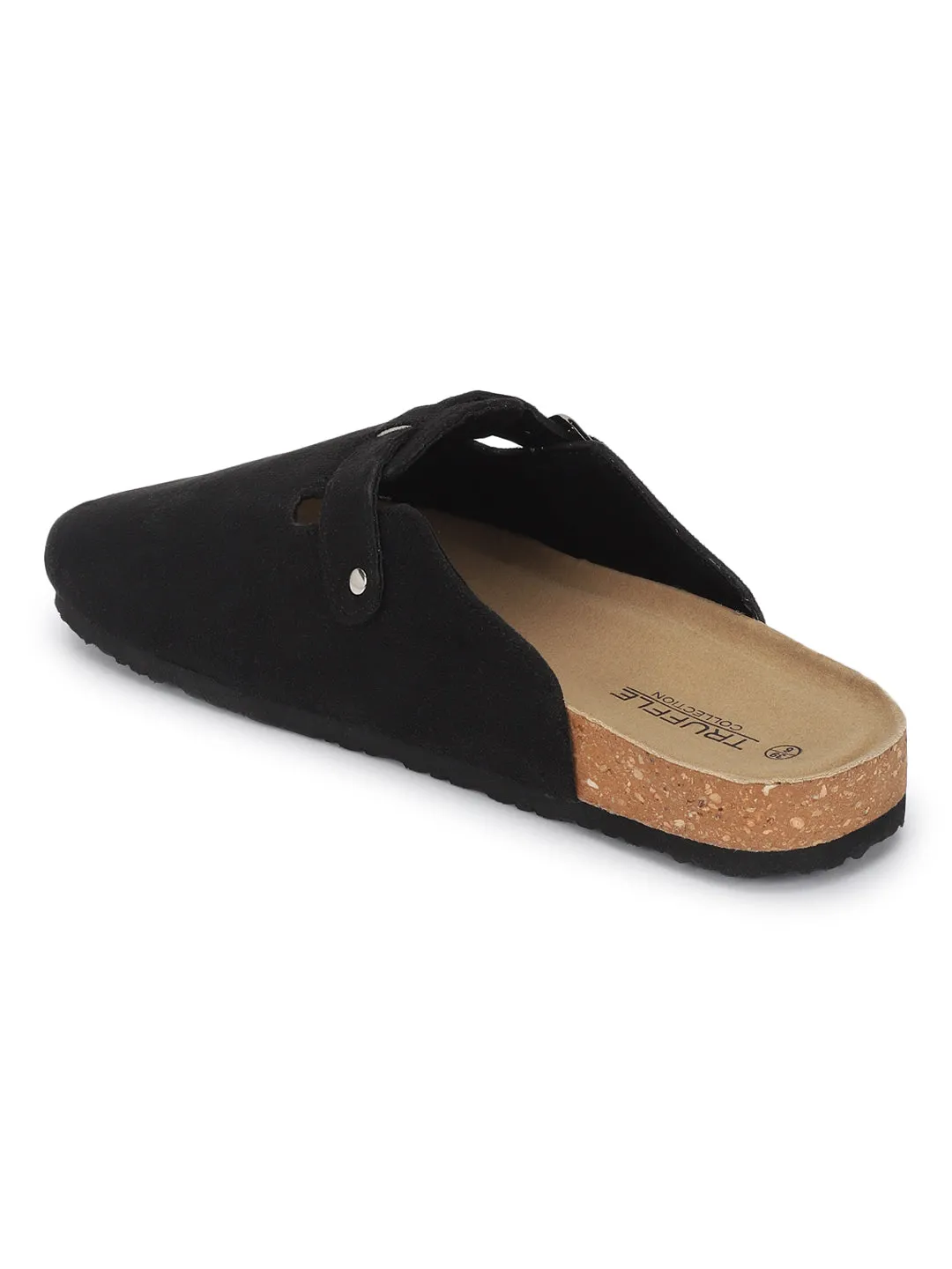 Schwarze Wildleder Kork-Latex Flats mit weicher Fußbettung (TC-100506-BLK)
