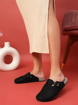 Schwarze Wildleder Kork-Latex Flats mit weicher Fußbettung (TC-100506-BLK)