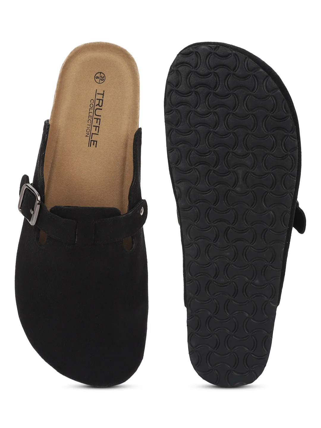 Schwarze Wildleder Kork-Latex Flats mit weicher Fußbettung (TC-100506-BLK)