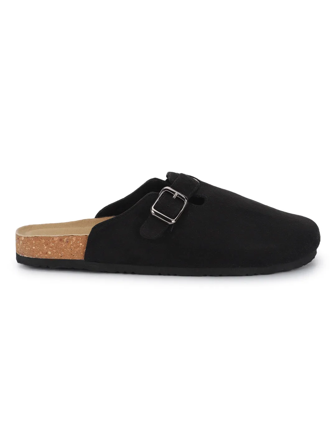 Schwarze Wildleder Kork-Latex Flats mit weicher Fußbettung (TC-100506-BLK)