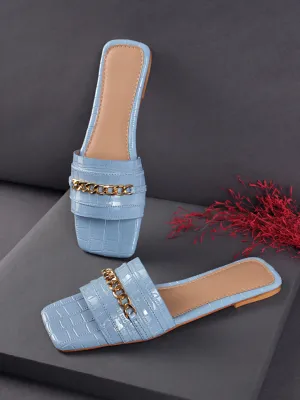 Blaue Croc-Patent-Slip-On-Flats (TC-ST-002-BLU)