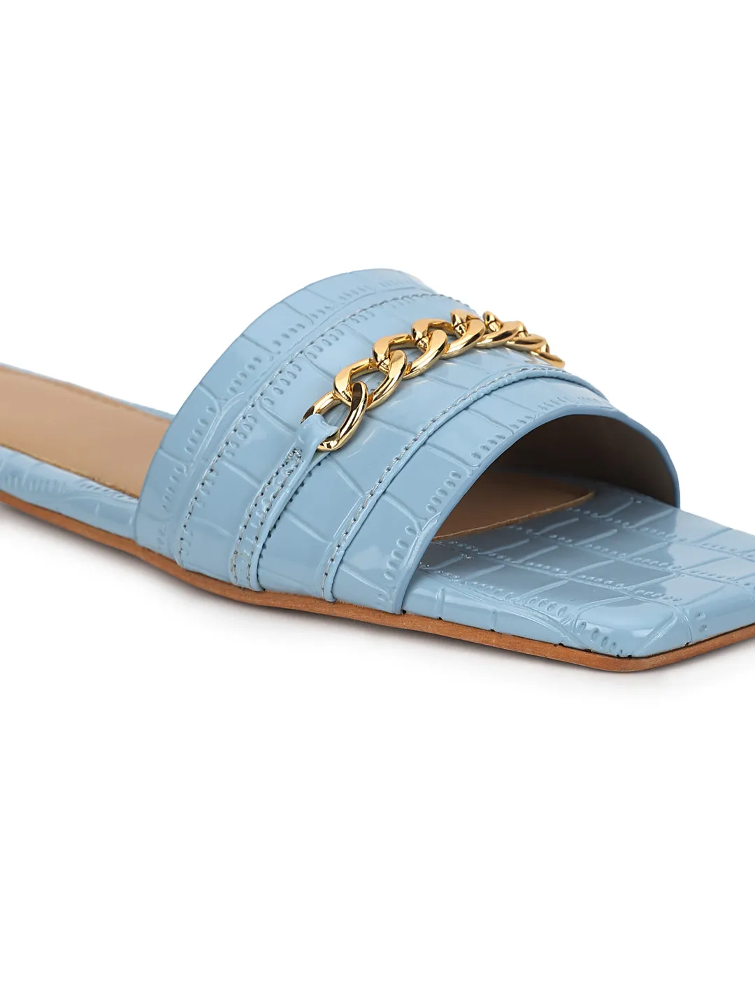 Blaue Croc-Patent-Slip-On-Flats (TC-ST-002-BLU)