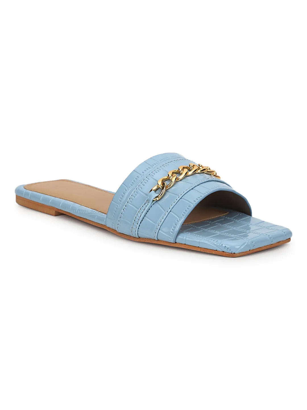 Blaue Croc-Patent-Slip-On-Flats (TC-ST-002-BLU)