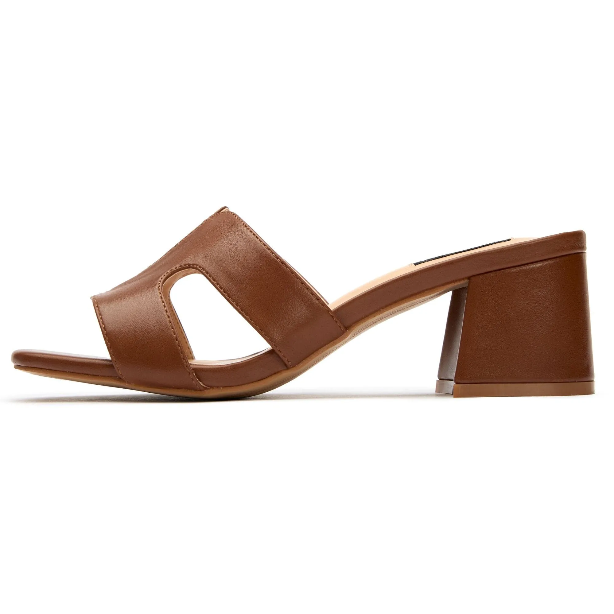 Bok Damen-Vegane-Leder-Mule-Absatz-Sandalen | Hellbraun