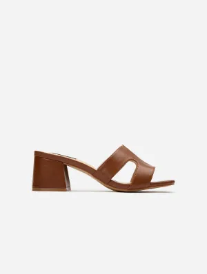 Bok Damen-Vegane-Leder-Mule-Absatz-Sandalen | Hellbraun