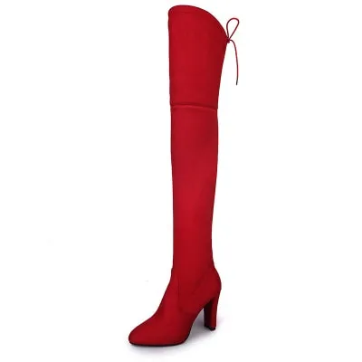 BORRUICE 2019 Sexy Party Stiefel Mode Wildleder Lederschuhe Damen Over-the-Knee Absatzstiefel Dehnbare Flock Winter High Boots Botas Fashion Nova Schuhe