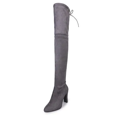 BORRUICE 2019 Sexy Party Stiefel Mode Wildleder Lederschuhe Damen Over-the-Knee Absatzstiefel Dehnbare Flock Winter High Boots Botas Fashion Nova Schuhe