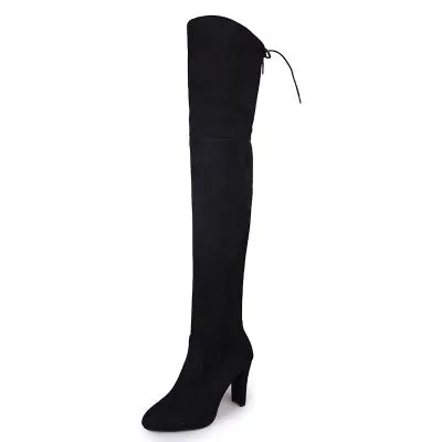BORRUICE 2019 Sexy Party Stiefel Mode Wildleder Lederschuhe Damen Over-the-Knee Absatzstiefel Dehnbare Flock Winter High Boots Botas Fashion Nova Schuhe