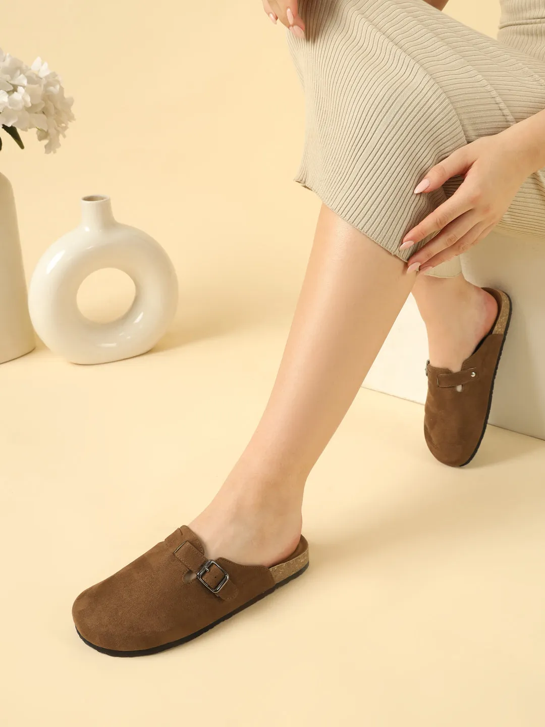 Braune Wildleder Kork-Latex Weichbett Flats (TC-100506-BRO)