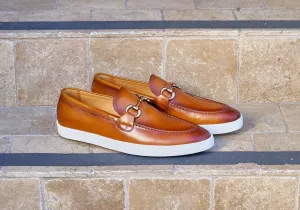 Kalbleder Schlupf-Loafer mit Horsebit-Detail in Cognac