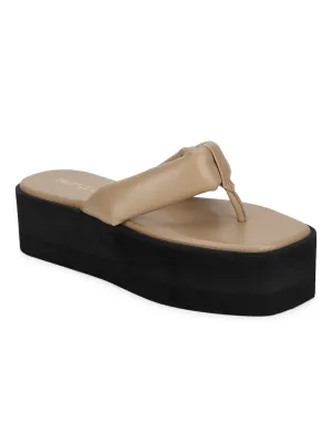 Creme PU Flip-Flop Plateaus (TC-ST-1196-CRM)