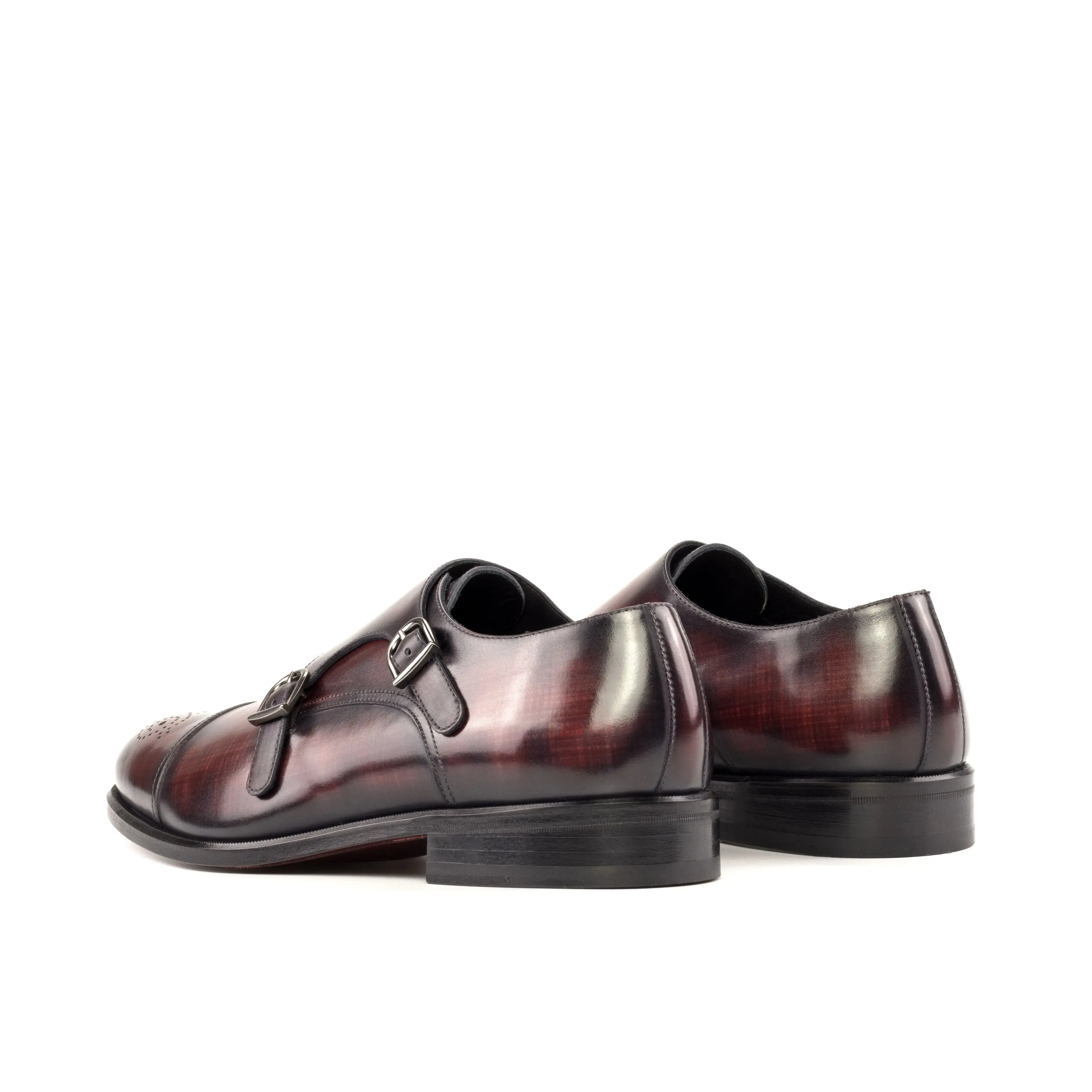 Dapperfam Schuhe DapperFam Monaco in Burgunderrot, handbemusterter Patina-Doppelmonk für Herren