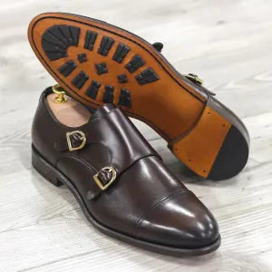 Dapperfam Shoes DapperFam Monaco in Dark Brown Men's Italian Leather Double Monk