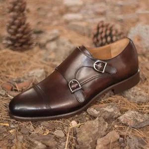 Dapperfam Shoes DapperFam Monaco in Dark Brown Men's Italian Leather Double Monk