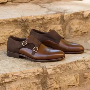 Dapperfam Shoes DapperFam Monaco in Med Brown / Brown Men's Italian Leather & Italian Suede Double Monk