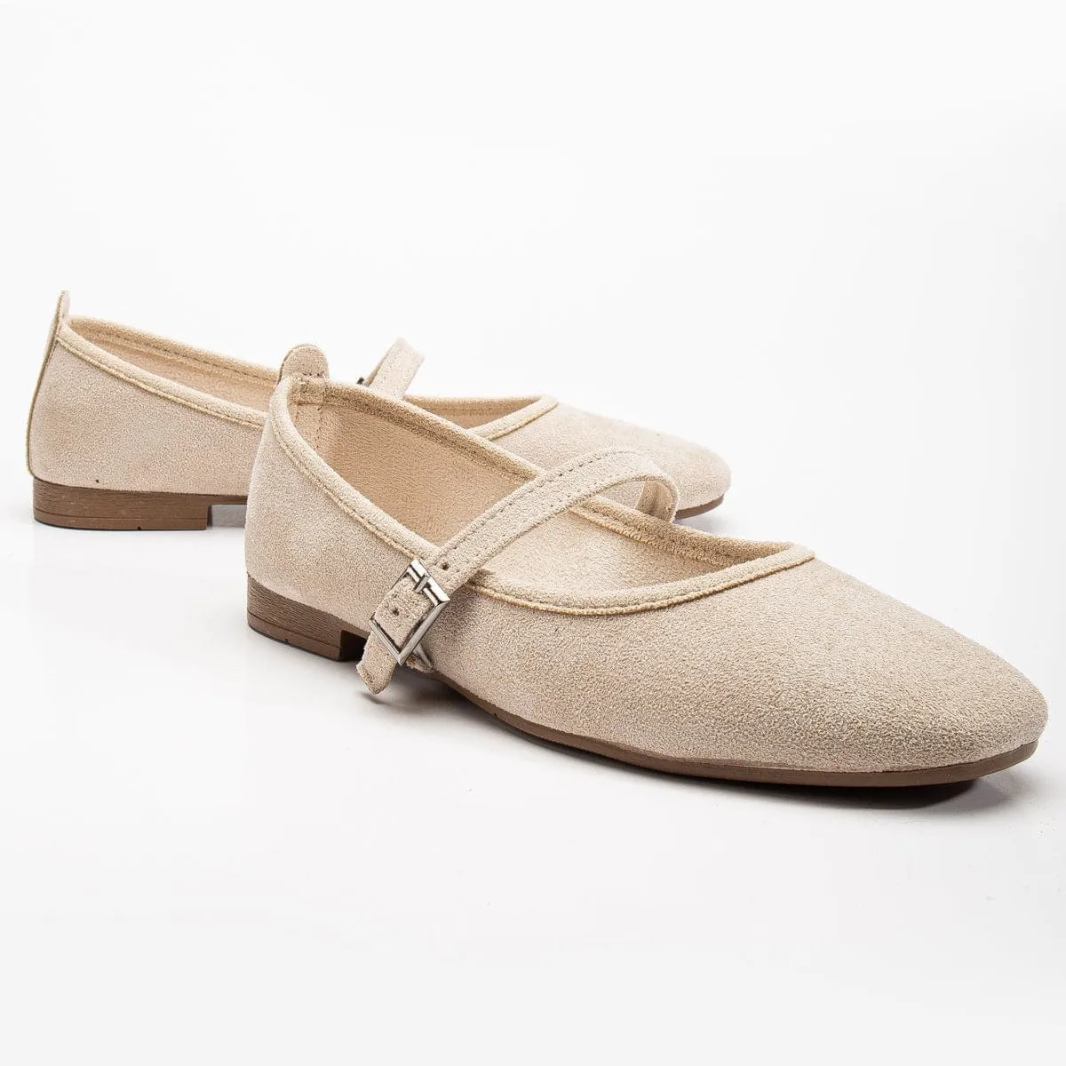 Emilie Vegan Wildleder Mary Jane Flats | Beige