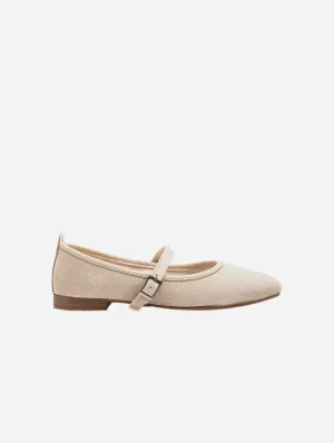 Emilie Vegan Wildleder Mary Jane Flats | Beige