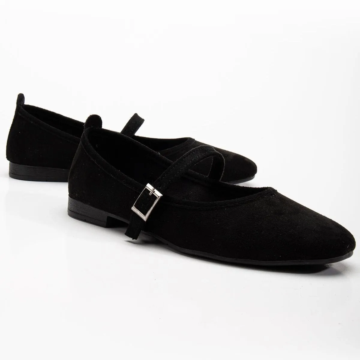 Emilie Vegan Wildleder Mary Jane Flats | Schwarz