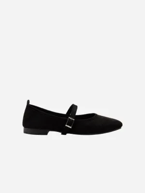 Emilie Vegan Wildleder Mary Jane Flats | Schwarz